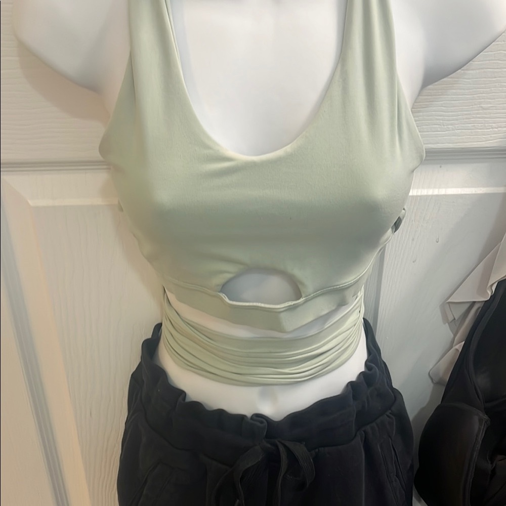 Two Small gym shark one Mint Green and one black Wrap Tops wrap around waist